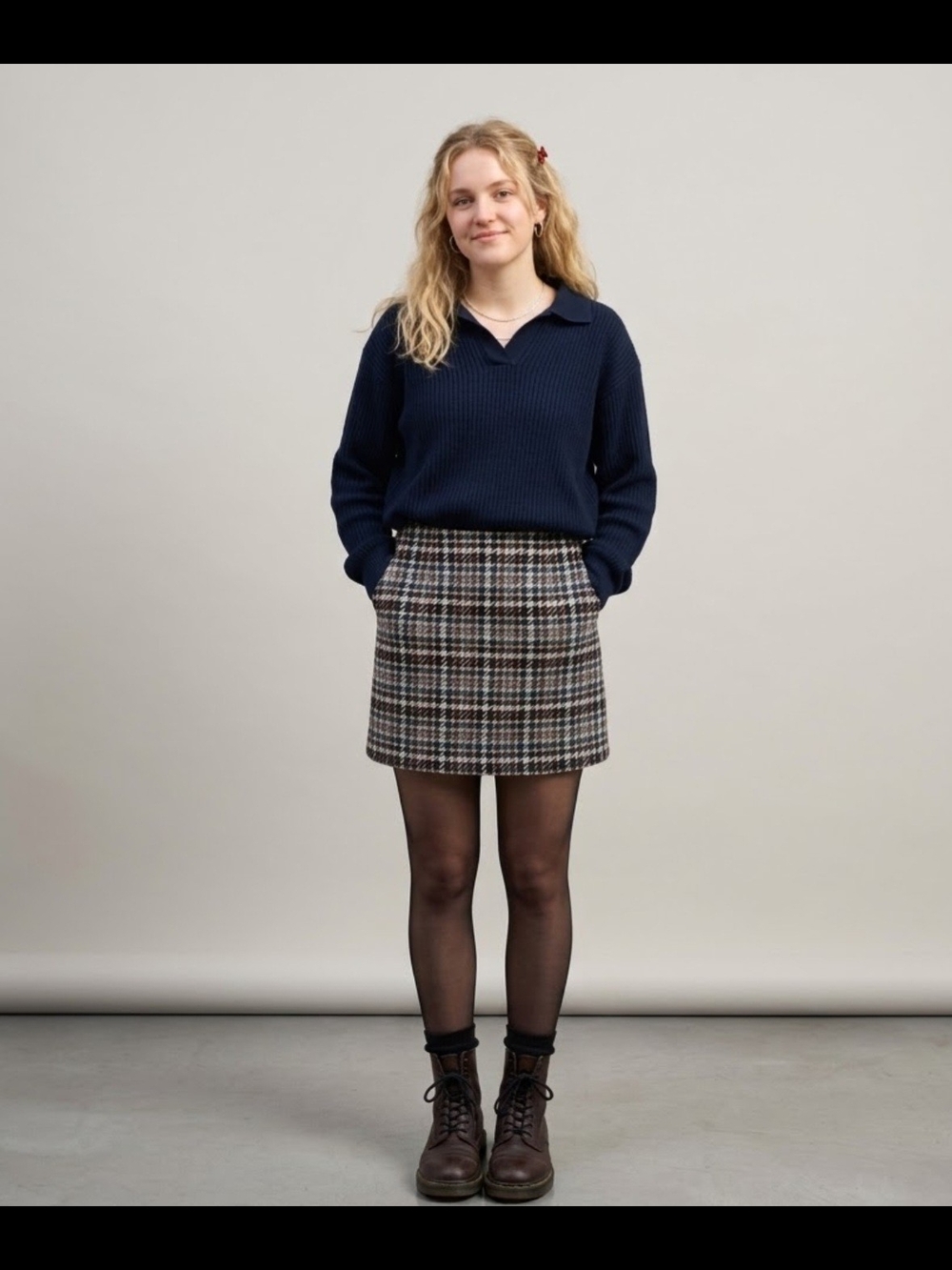 H&M Checked Mini Skirt in Brown and Green